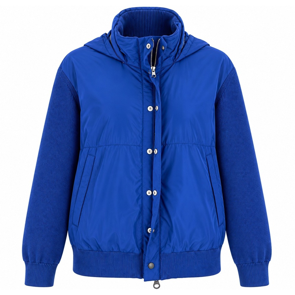 Banana Republic Mens Blue Mixed Media Knit Nylon Bomber Jacket Hooded Medium